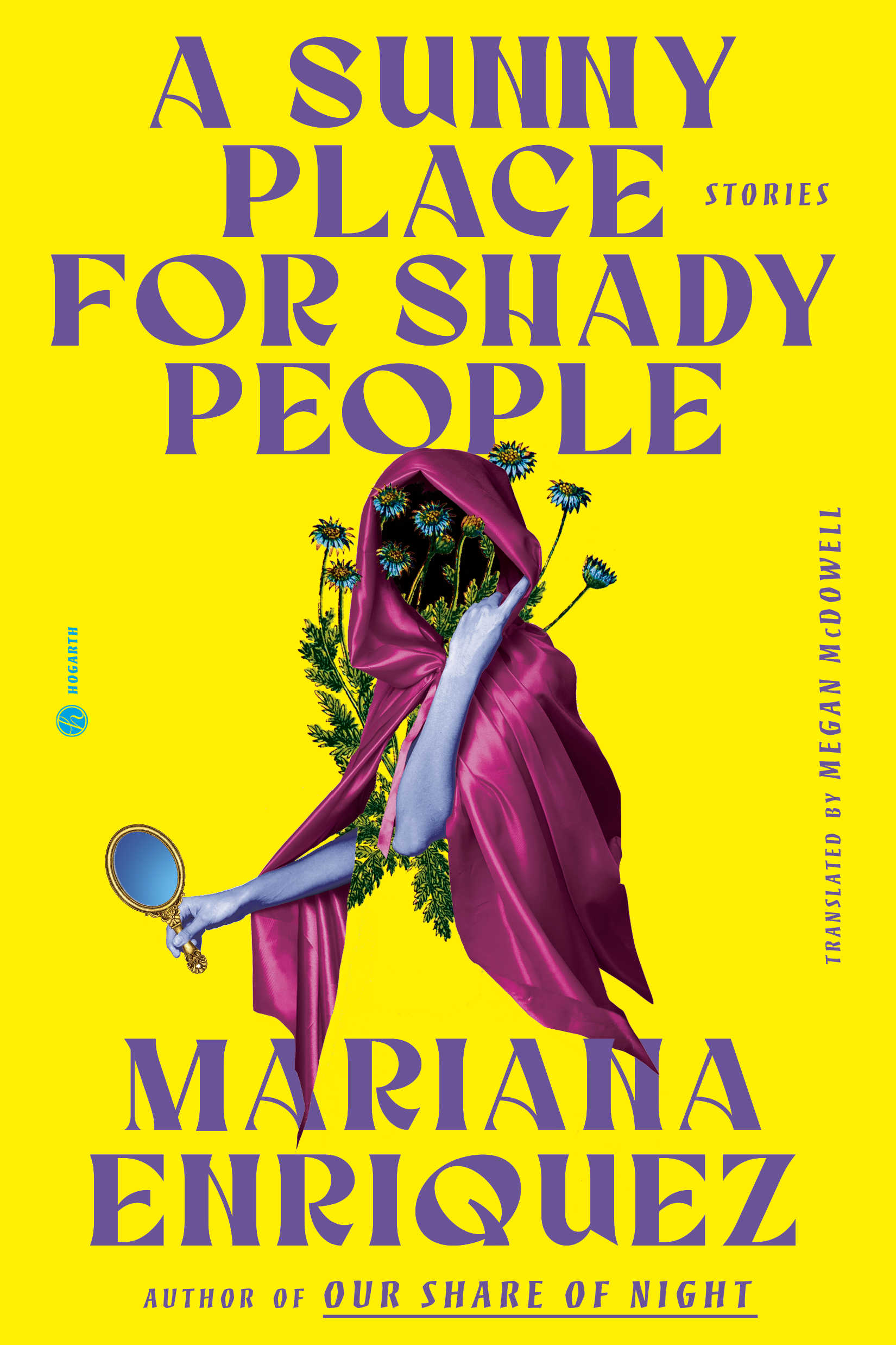 The cover of A Sunny Place for Shady People, which features a faceless figure in a purple cloak with flowers sprouting out of it 