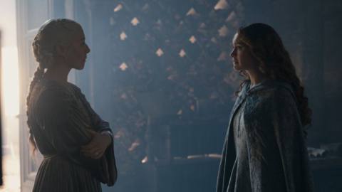 Rhaenyra talking to Alicent at Dragonstone in the House of the Dragon season 2 finale 