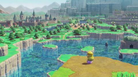 Princess Zelda surveys a landscape diorama in The Legend of Zelda: Echoes of Wisdom
