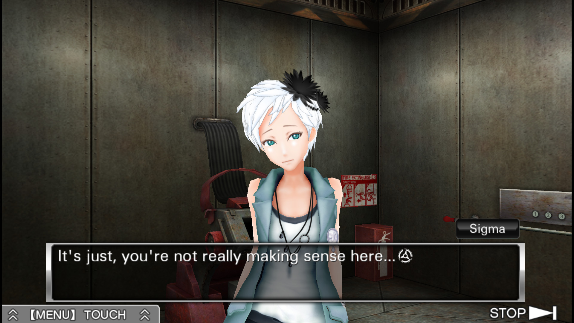 Screenshot of a character conversation from Zero Escape: The Nonary Games. Screenshot of a character conversation from Zero Escape: The Nonary Games.