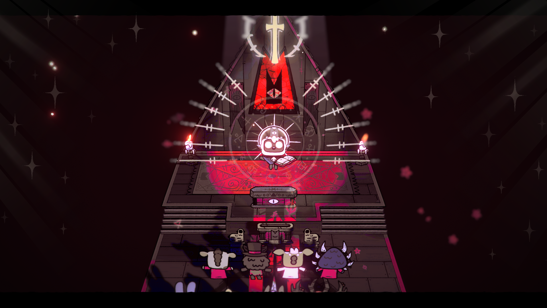 The lamb preaches a sermon in Cult of the Lamb The lamb preaches a sermon in Cult of the Lamb