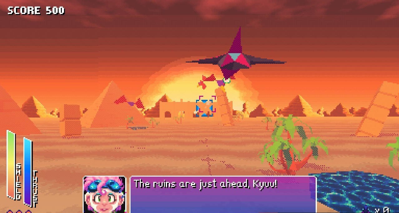 A spaceship attacks a pyramid in Ex-Zodiac A spaceship attacks a pyramid in Ex-Zodiac