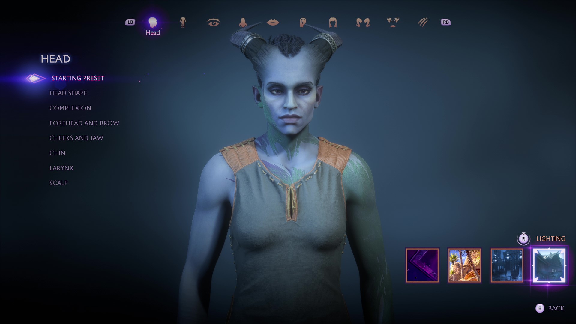 Dragon Age: The Veilguard - in the character creator, four seletable lighing options