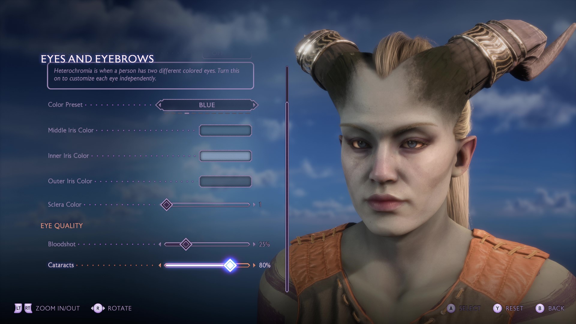 Dragon Age: The Veilguard character creator options - a slider for eye cataracts