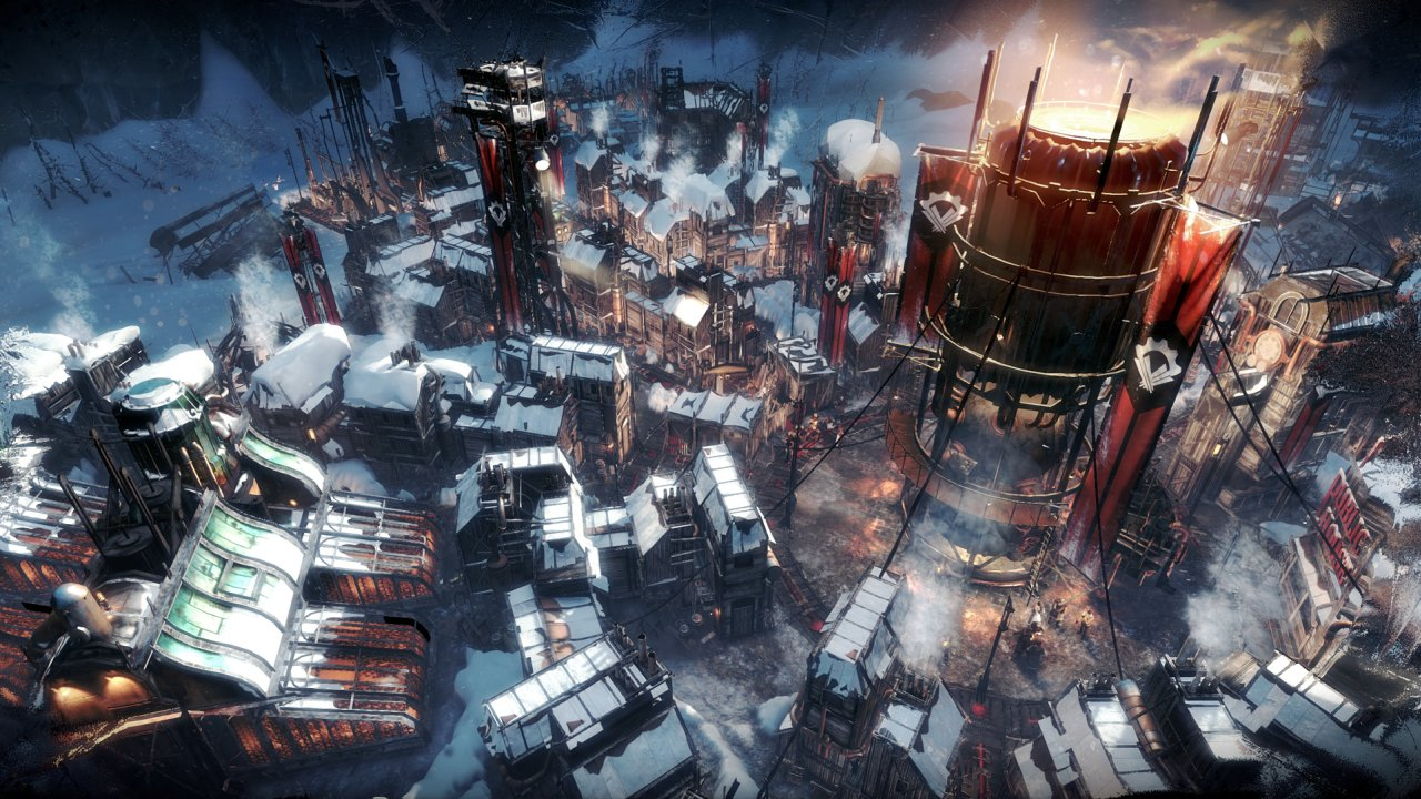 A screenshot of Frostpunk showing a city that has adhered to the Order morality path A screenshot of Frostpunk showing a city that has adhered to the Order morality path