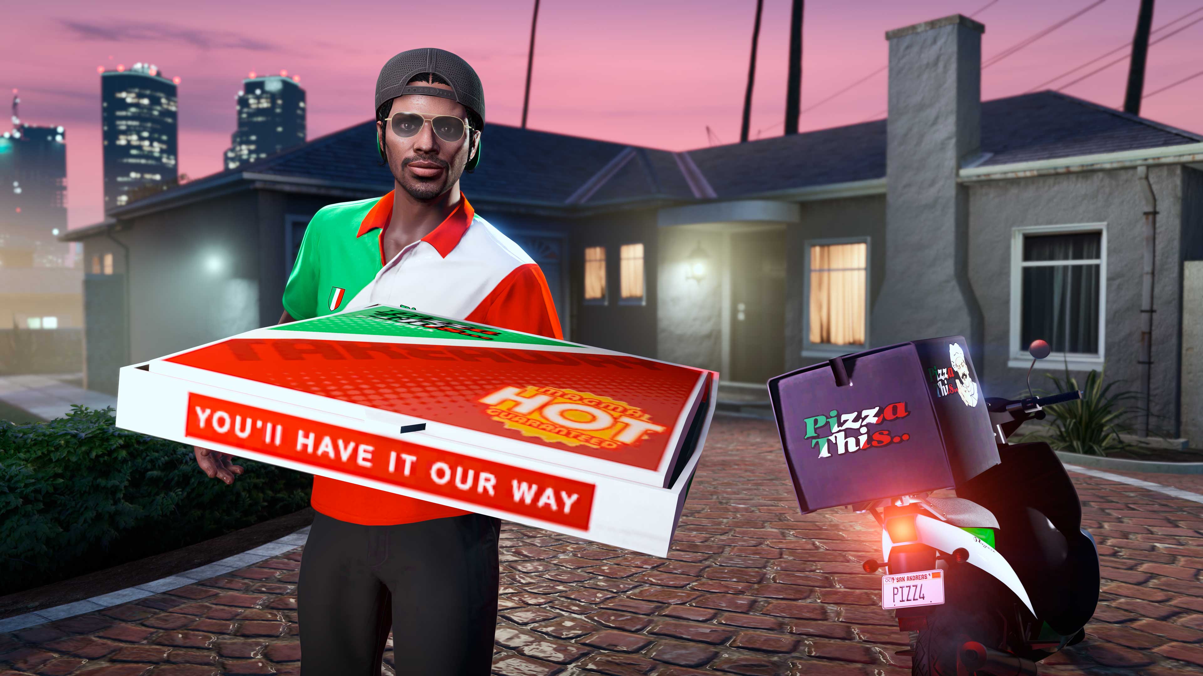 GTA Online promo art for Pizza Delivery missions