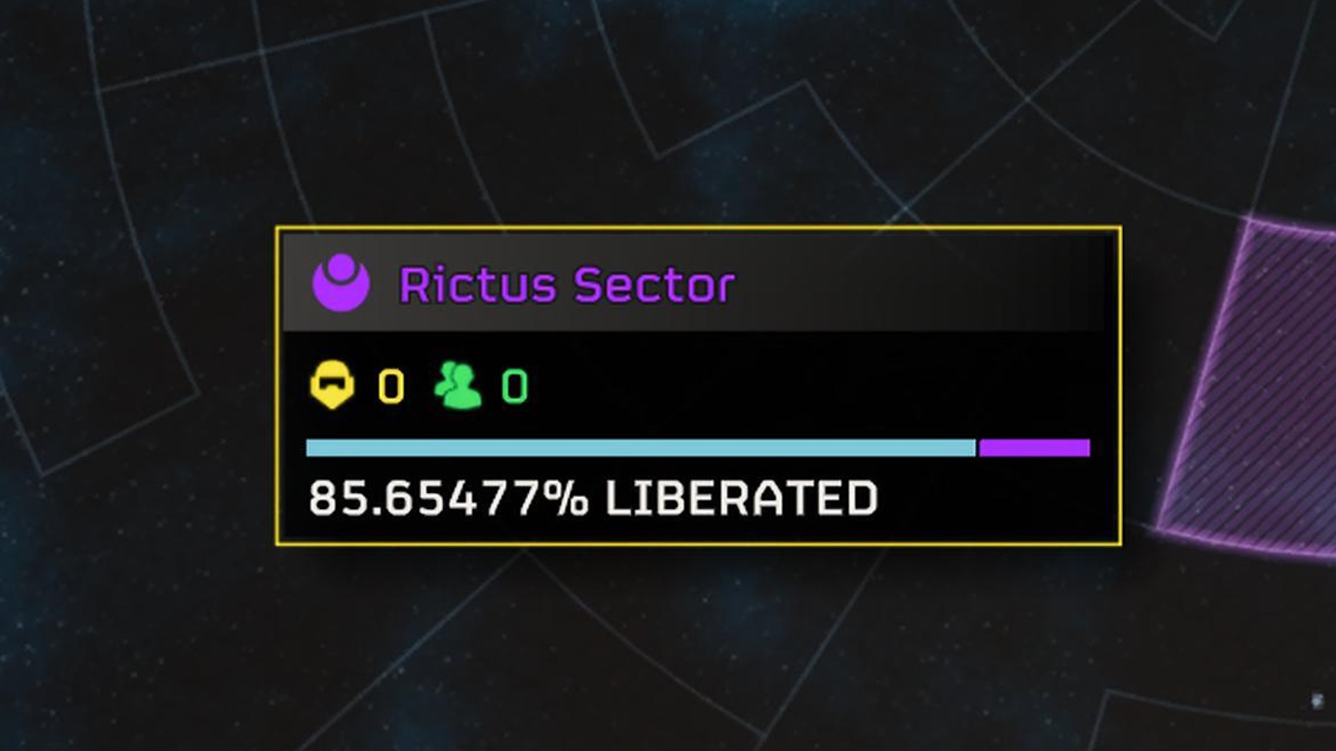 Helldivers 2 galactic map detail showing Rictus sector with Illuminate logo