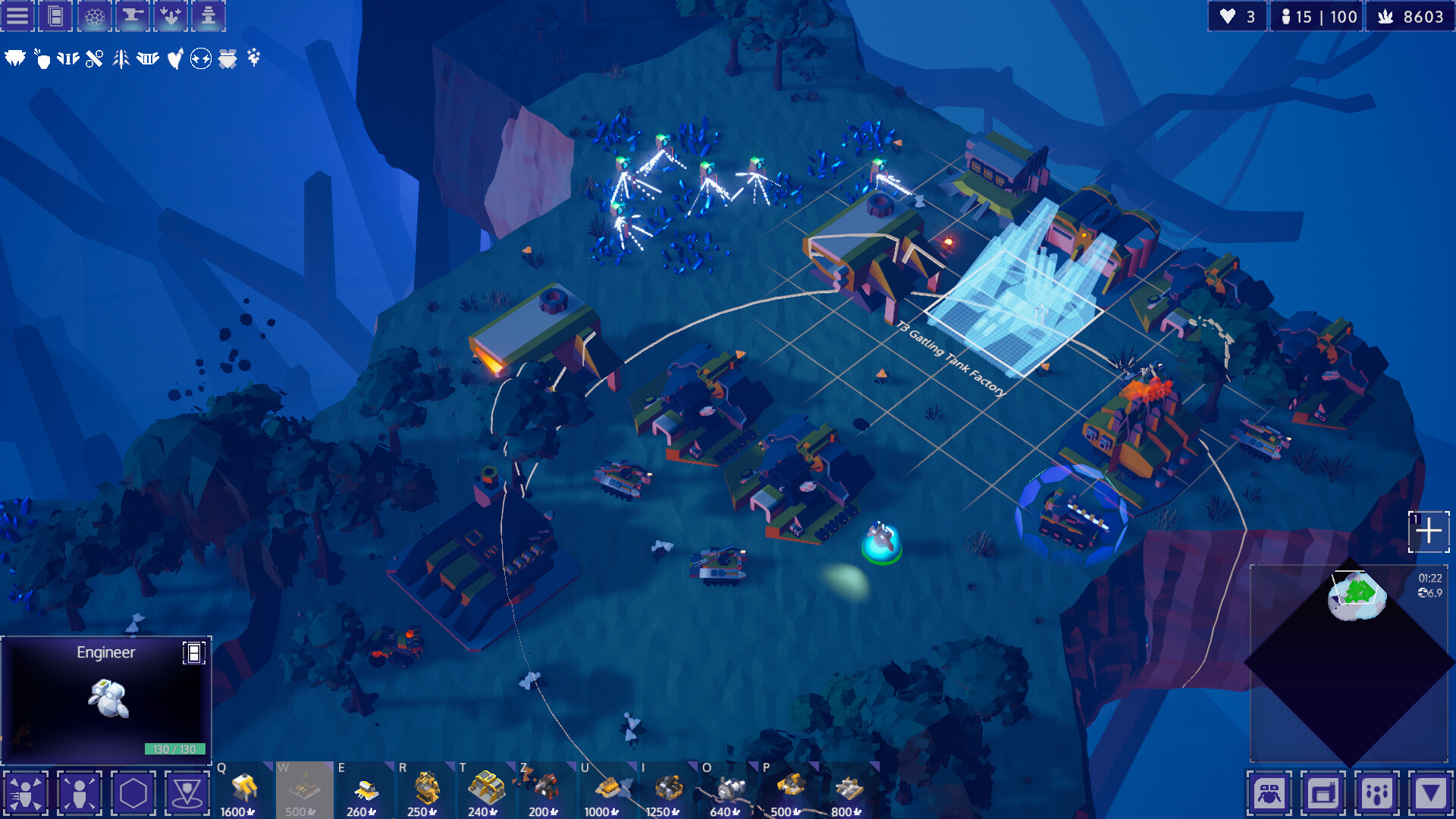 Screenshot from Rogue Command, a roguelike RTS.