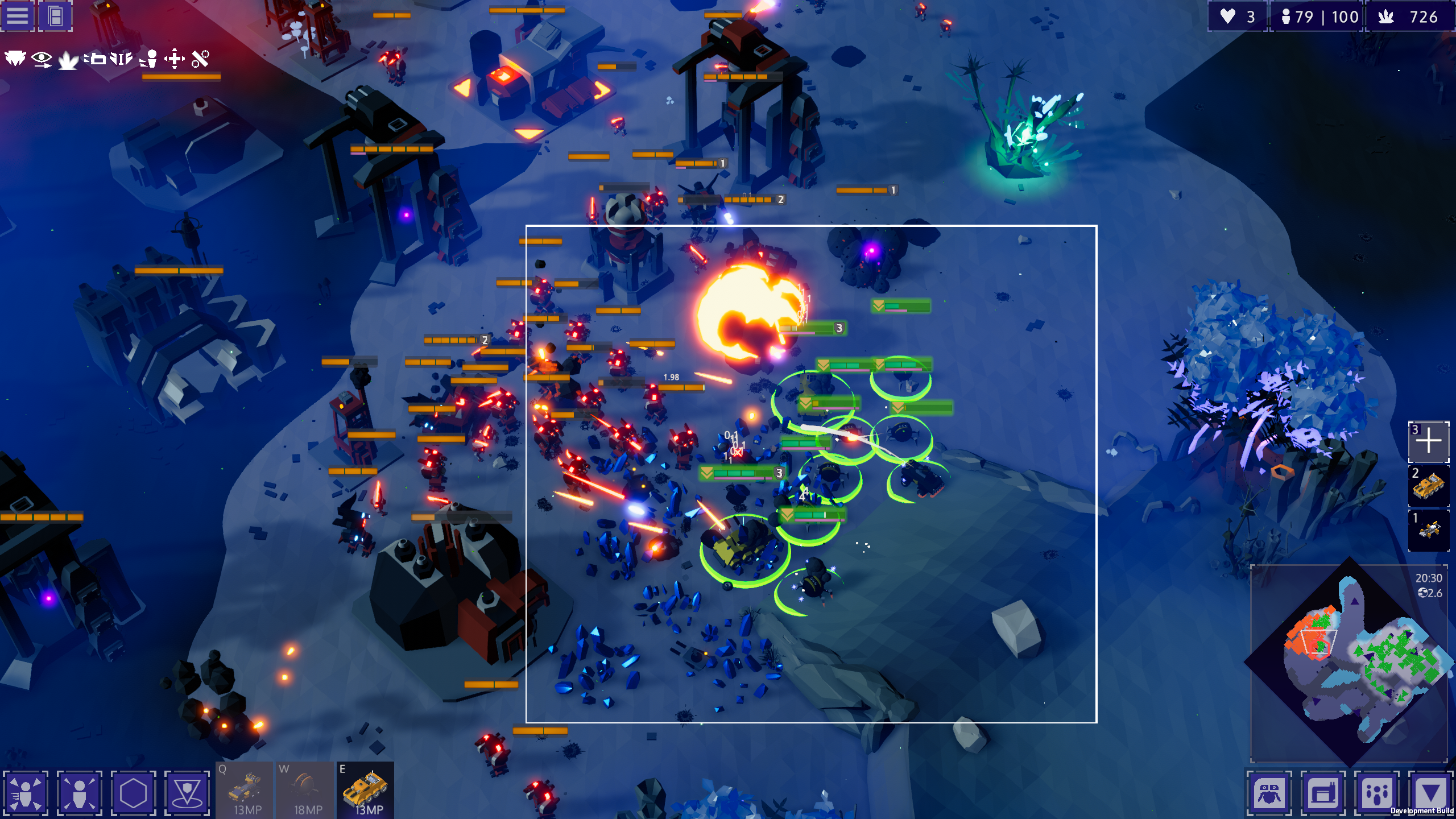 Screenshot from Rogue Command, a roguelike RTS.