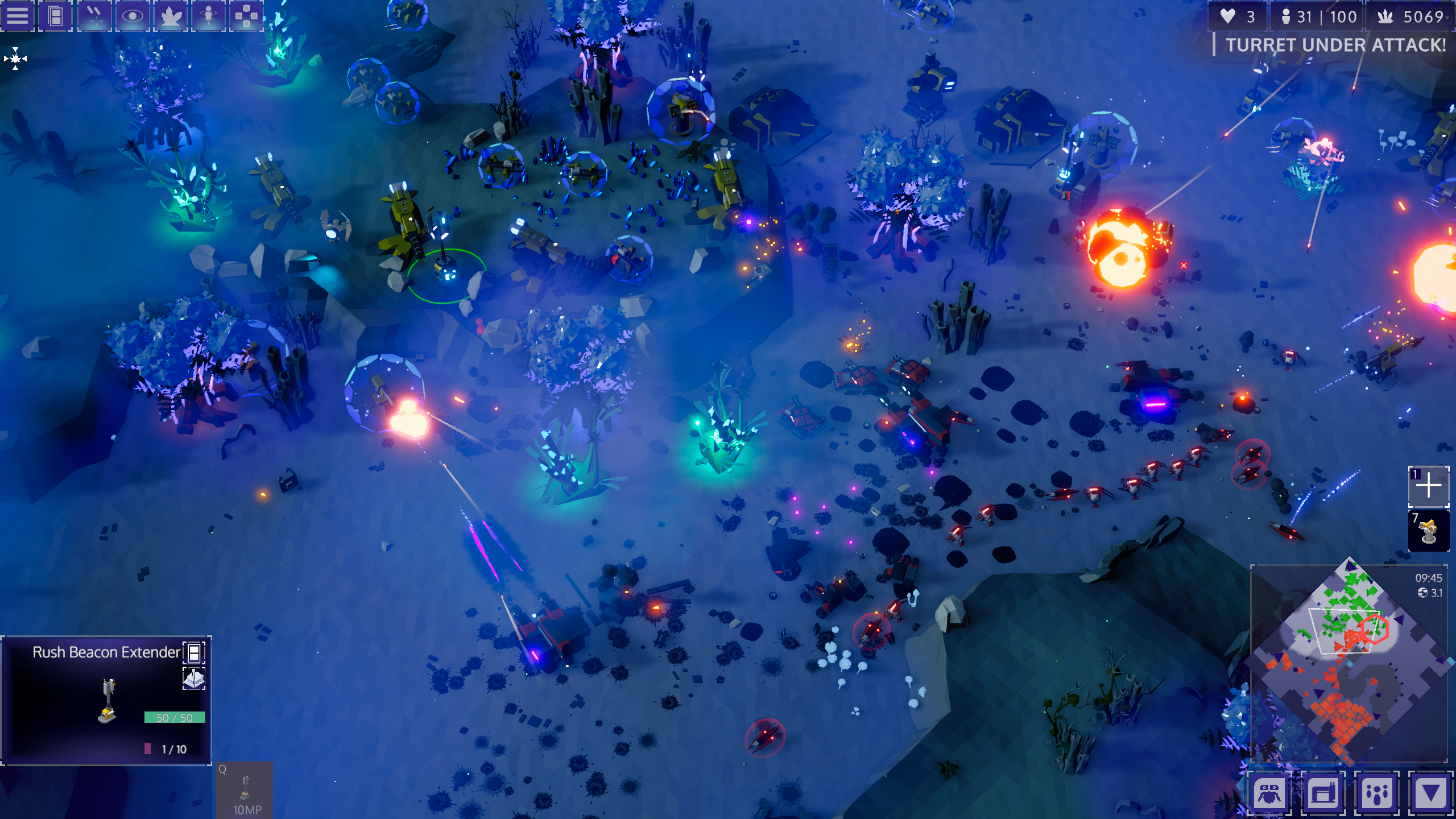 Screenshot from Rogue Command, a roguelike RTS.