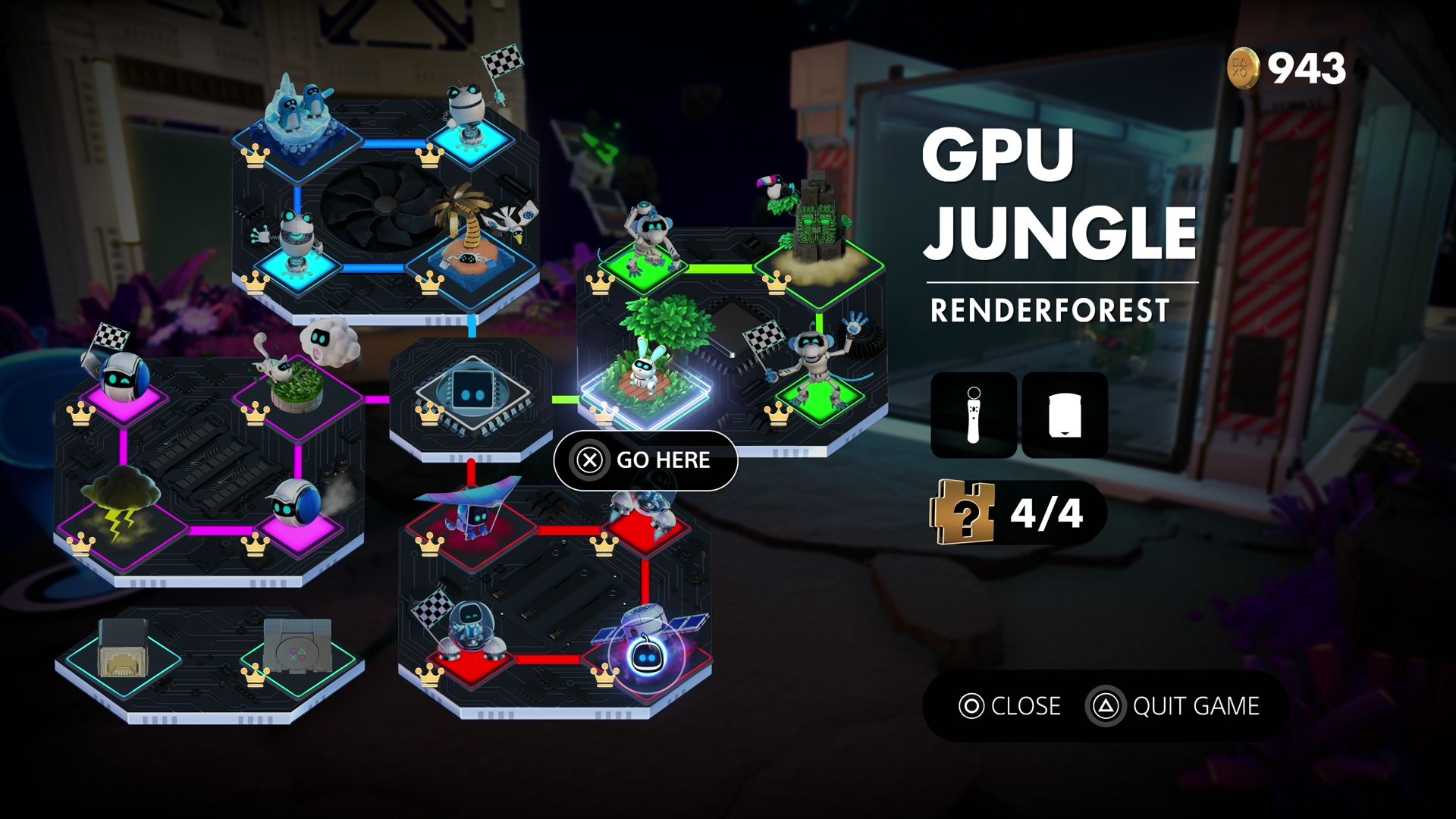 A map shows the GPU Jungle Renderforest location in Astro’s Playroom