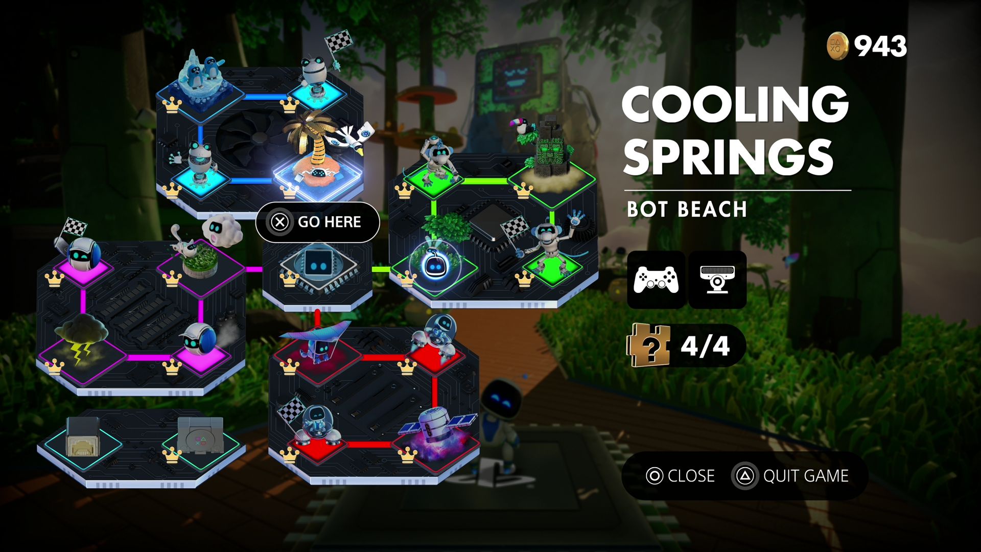 A map shows the Cooling Springs Bot Beach location in Astro’s Playroom