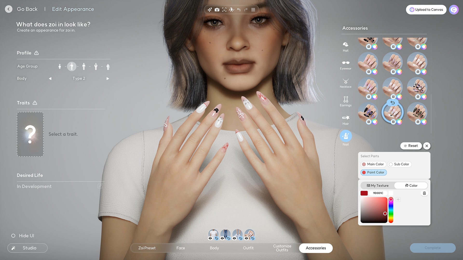A screenshot of Inzoi shows a realistic character creator mode featuring a woman with long, decorated finger nails A screenshot of Inzoi shows a realistic character creator mode featuring a woman with long, decorated finger nails