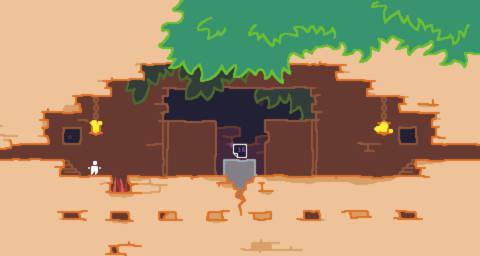 A screenshot from Leap Year shows the player in a 2D sidescrolling platformer with a gap in front of them that they can’t jump over