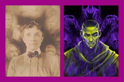 A 100-year-old “spirit photograph” next to a modern image from Magic: The Gathering.