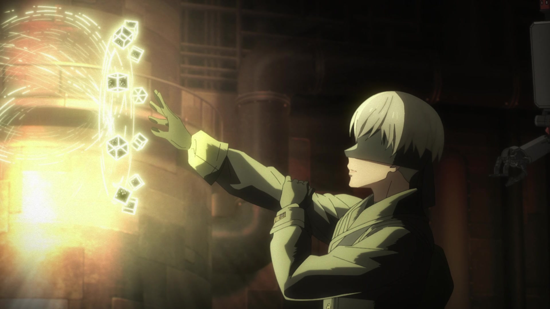 9S raising his hand to make magic appear in the air