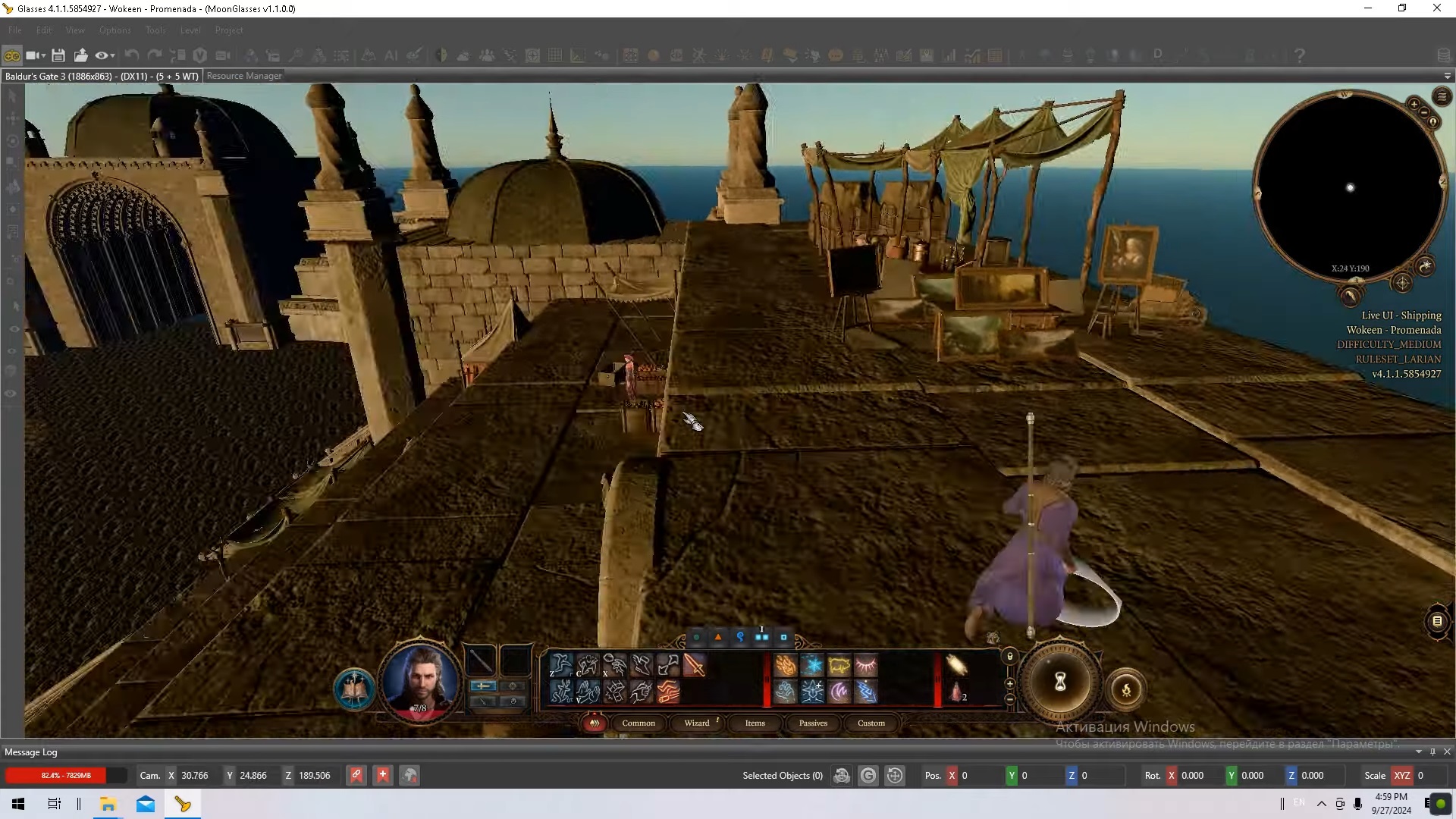 Character running along upper level of BG2 Waukeen's Promenade recreated in BG3