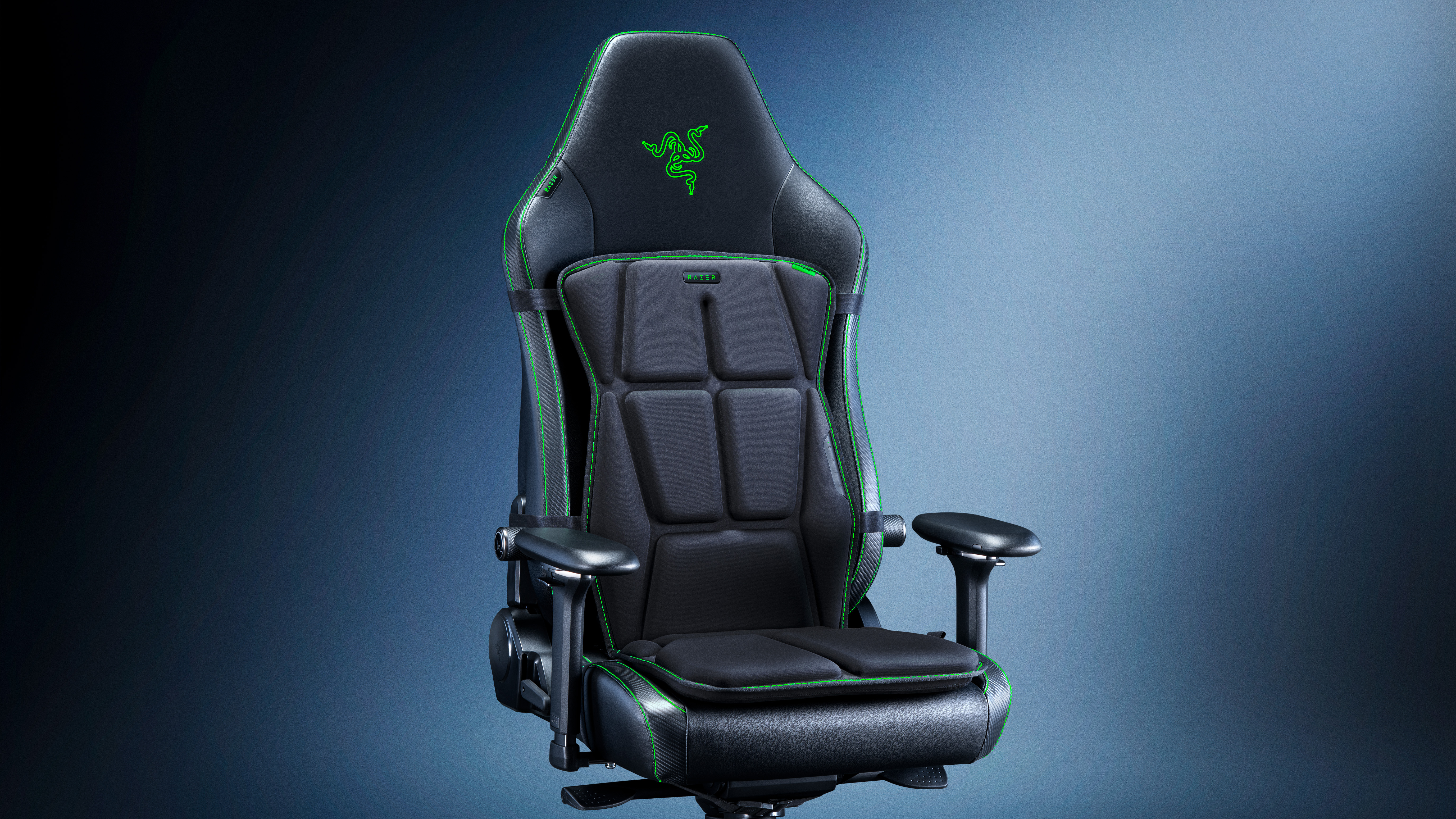 Razer's Freya haptic cushion on a gaming chair.