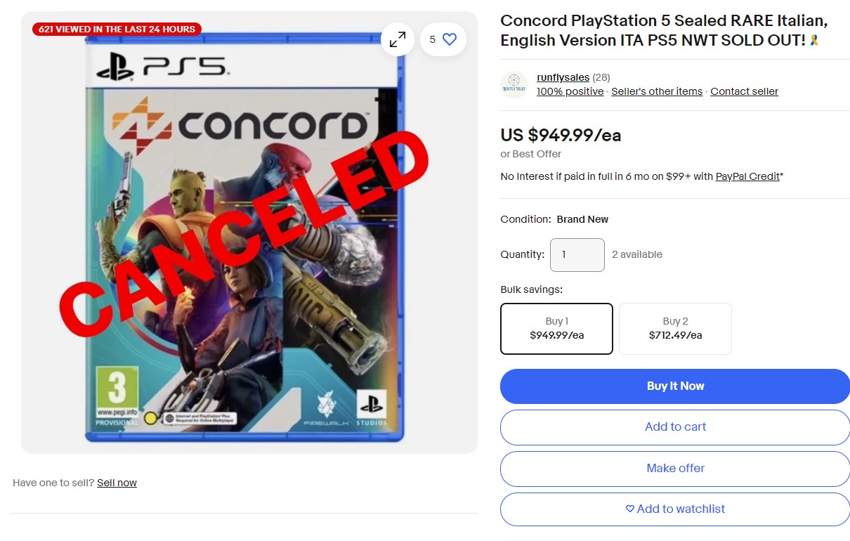 An eBay listing for a copy of Concord for $950.