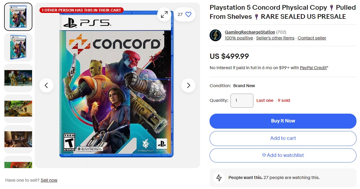 An eBay listing for a copy of Concord for $450.