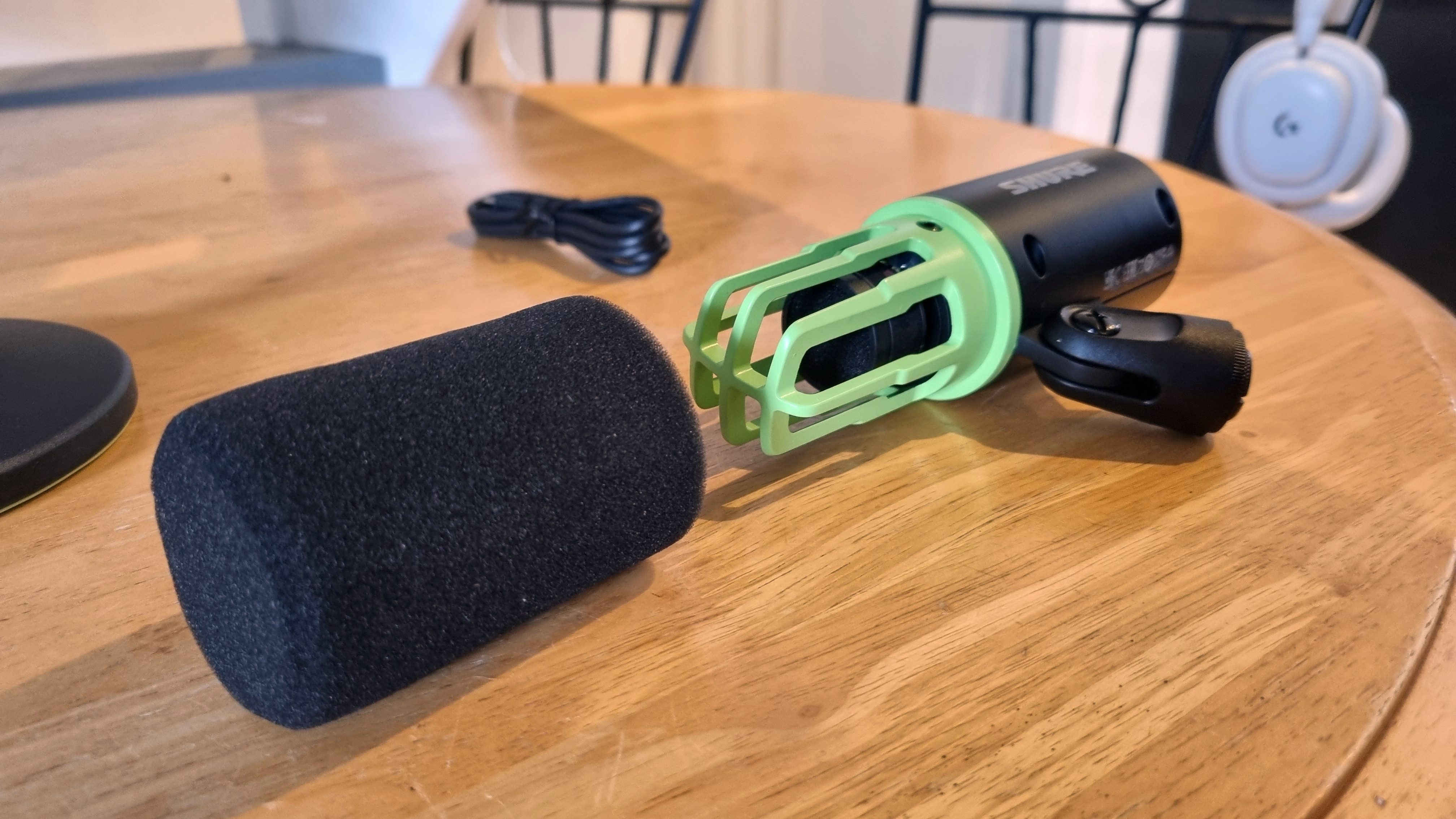 The Shure MV6 USB Gaming Microphone with the foam removed