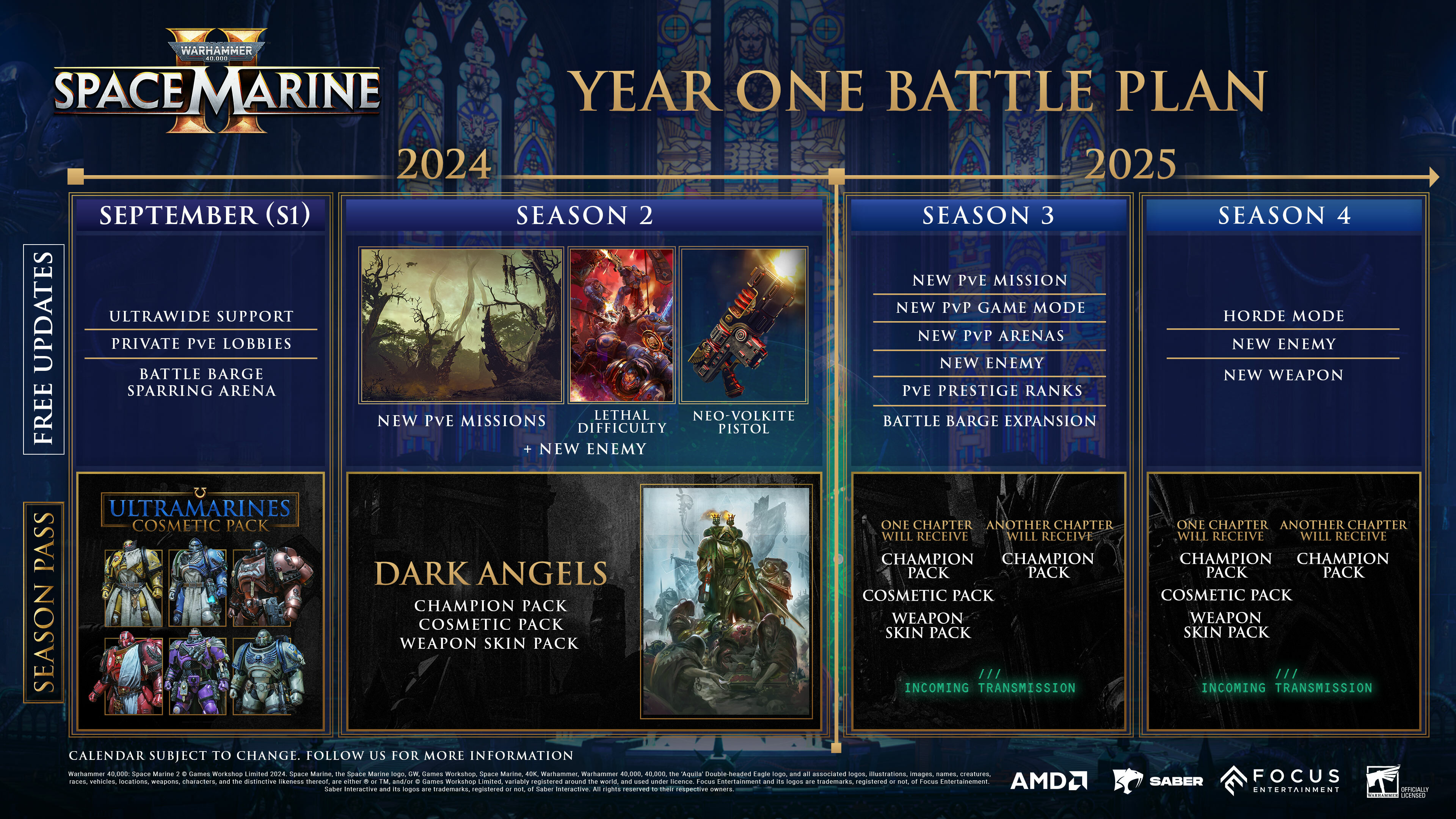 A graphic showing the season outline for Space Marine 2