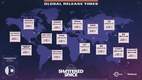 Starfield: Shattered Space launch times graphic