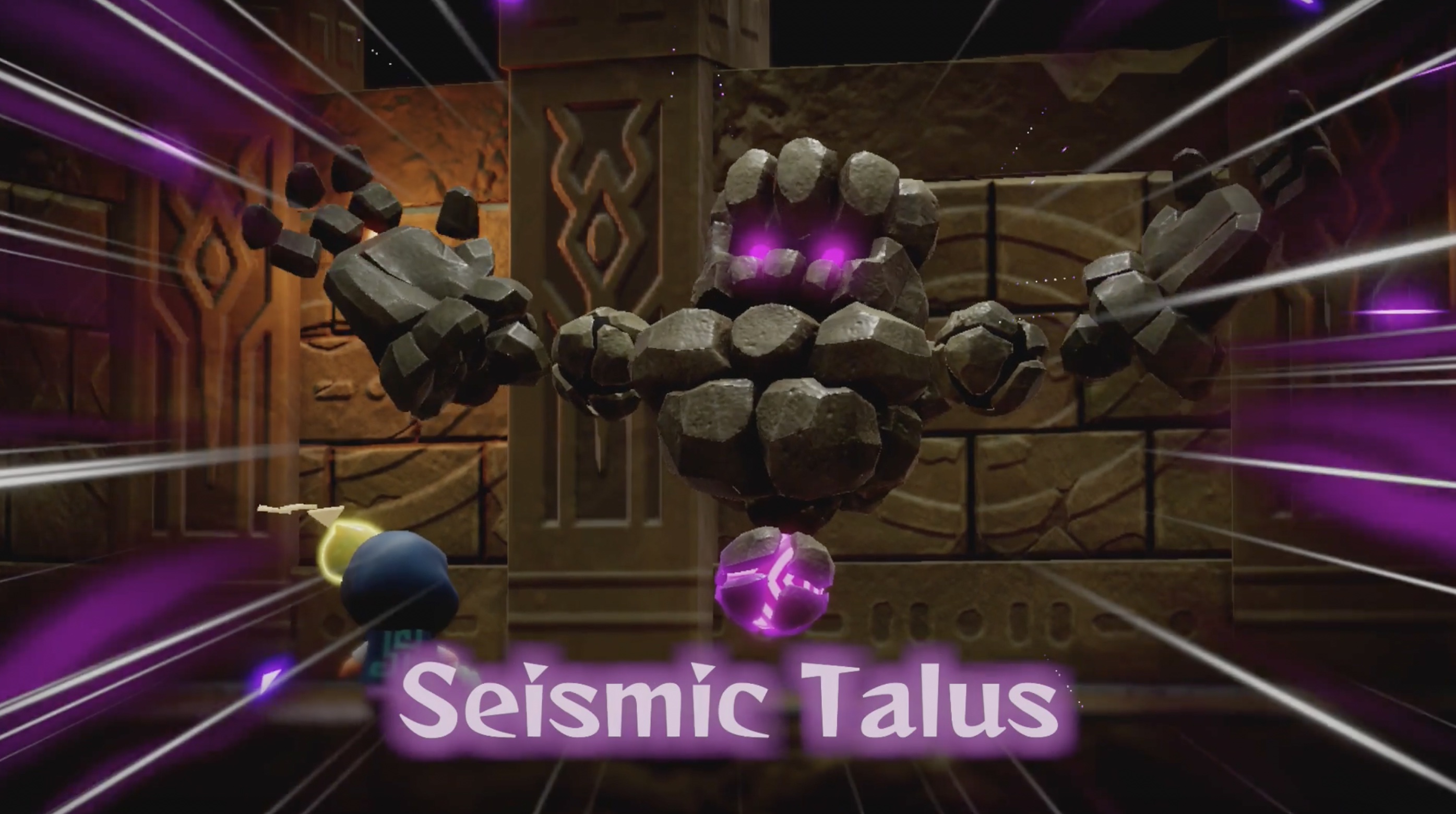 Seismic Talus raises its arms as the Suthorn Talus boss in Zelda Echoes of Wisdom