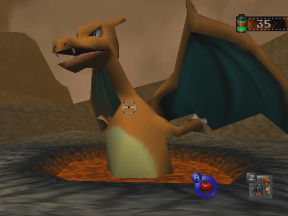 In the original Pokémon Snap, Charizard peaks out from a lava pit In the original Pokémon Snap, Charizard peaks out from a lava pit
