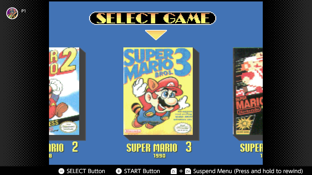 The select screen hovers on Super Mario Bros 3 in Super Mario All-Stars The select screen hovers on Super Mario Bros 3 in Super Mario All-Stars