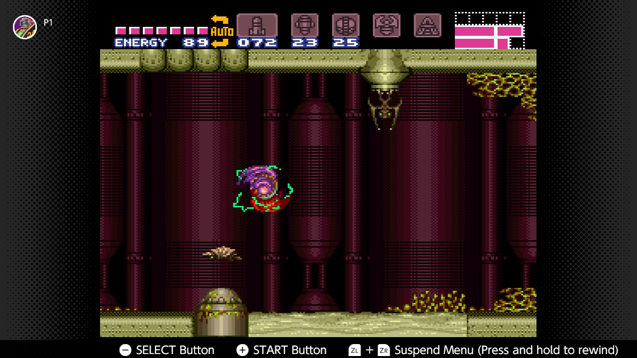 Samus jumps through a hallway in Super Metroid Samus jumps through a hallway in Super Metroid