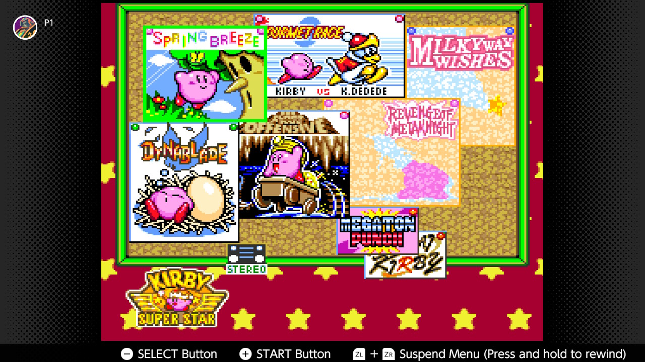 Players select from numerous different game modes in Kirby Super Star Players select from numerous different game modes in Kirby Super Star