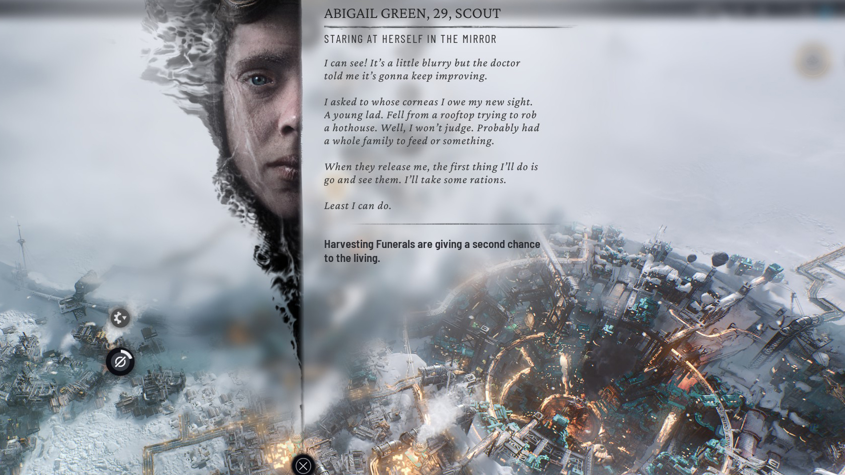 Citizens talking about life in Frostpunk 2