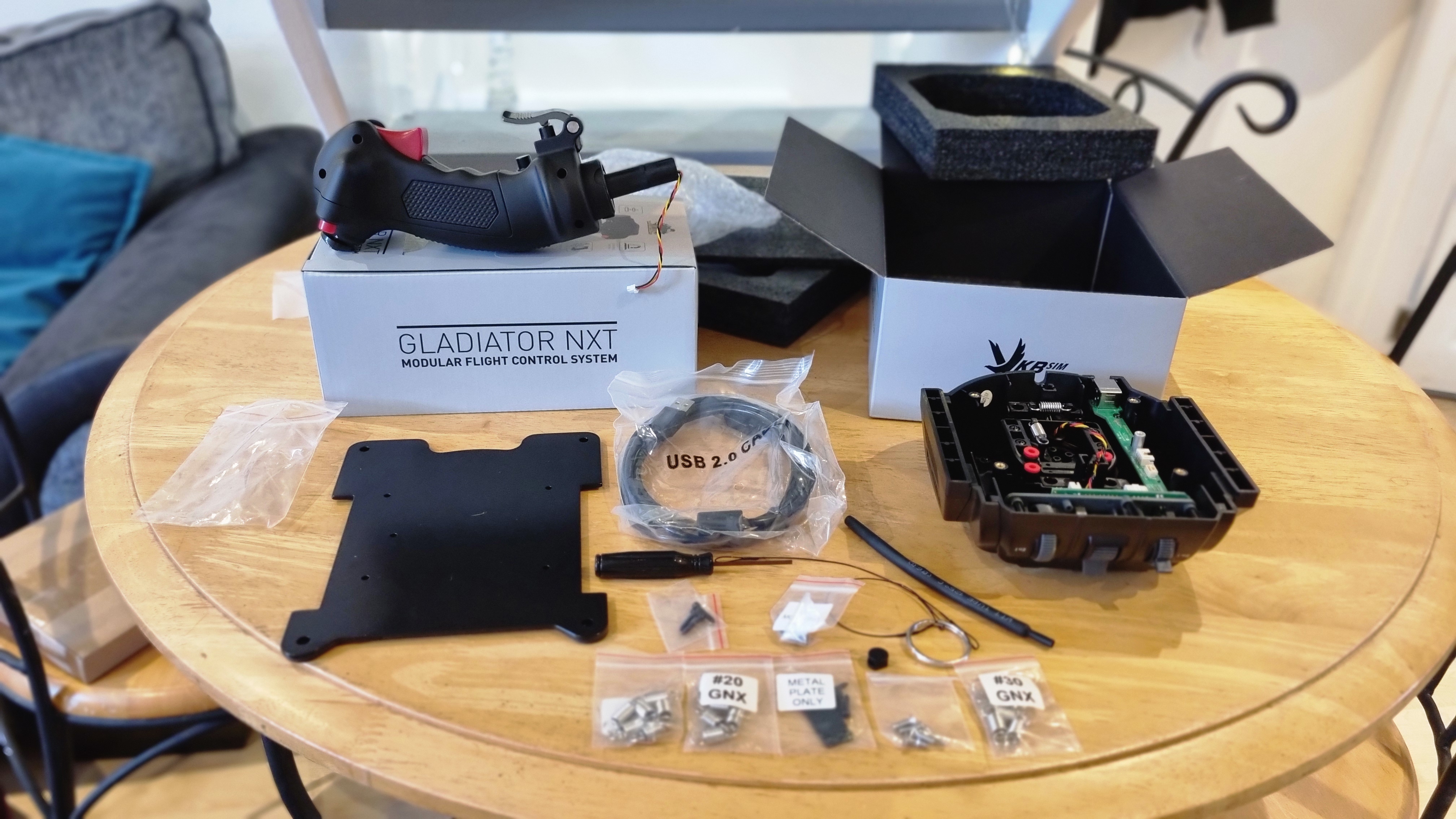 The VKB Gladiator NXT EVO F-14 Combat Edition flight stick, disassembled