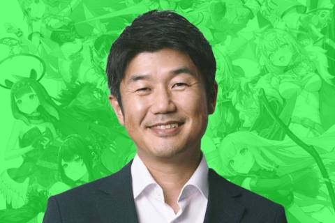 A graphic showing a photo of Yagoo, the CEO of Cover, layered on top of a lime green background.