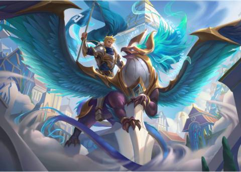 Key art from the Altered TCG showing a hero riding a Gryphon