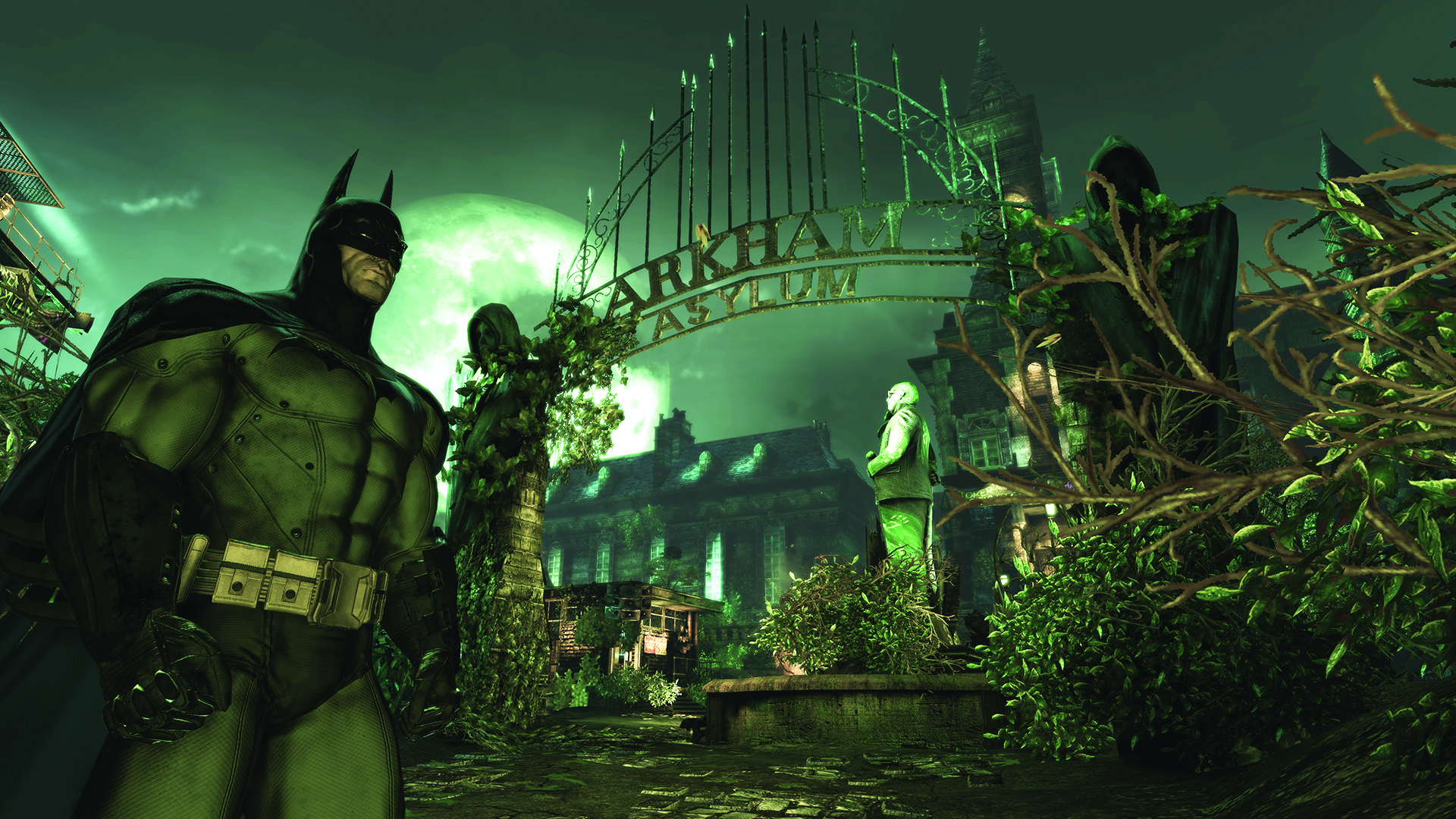 Batman the superhero fighting crime inside Arkham Asylum.