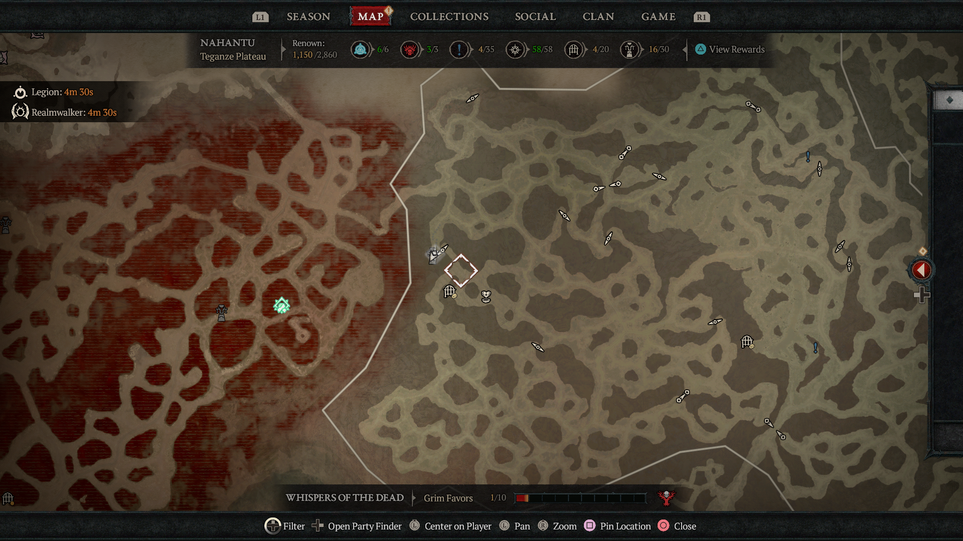 A map showing the location of Tenets of Akarat in Nahantu in Diablo 4: Vessel of Hatred