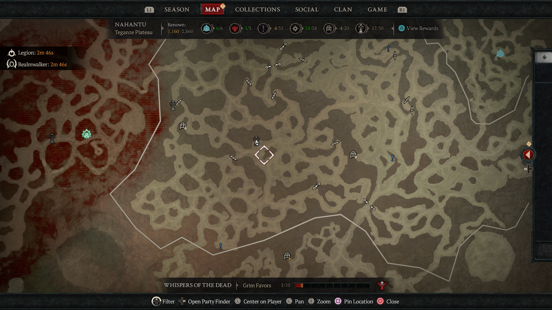 A map showing the location of Tenets of Akarat in Nahantu in Diablo 4: Vessel of Hatred