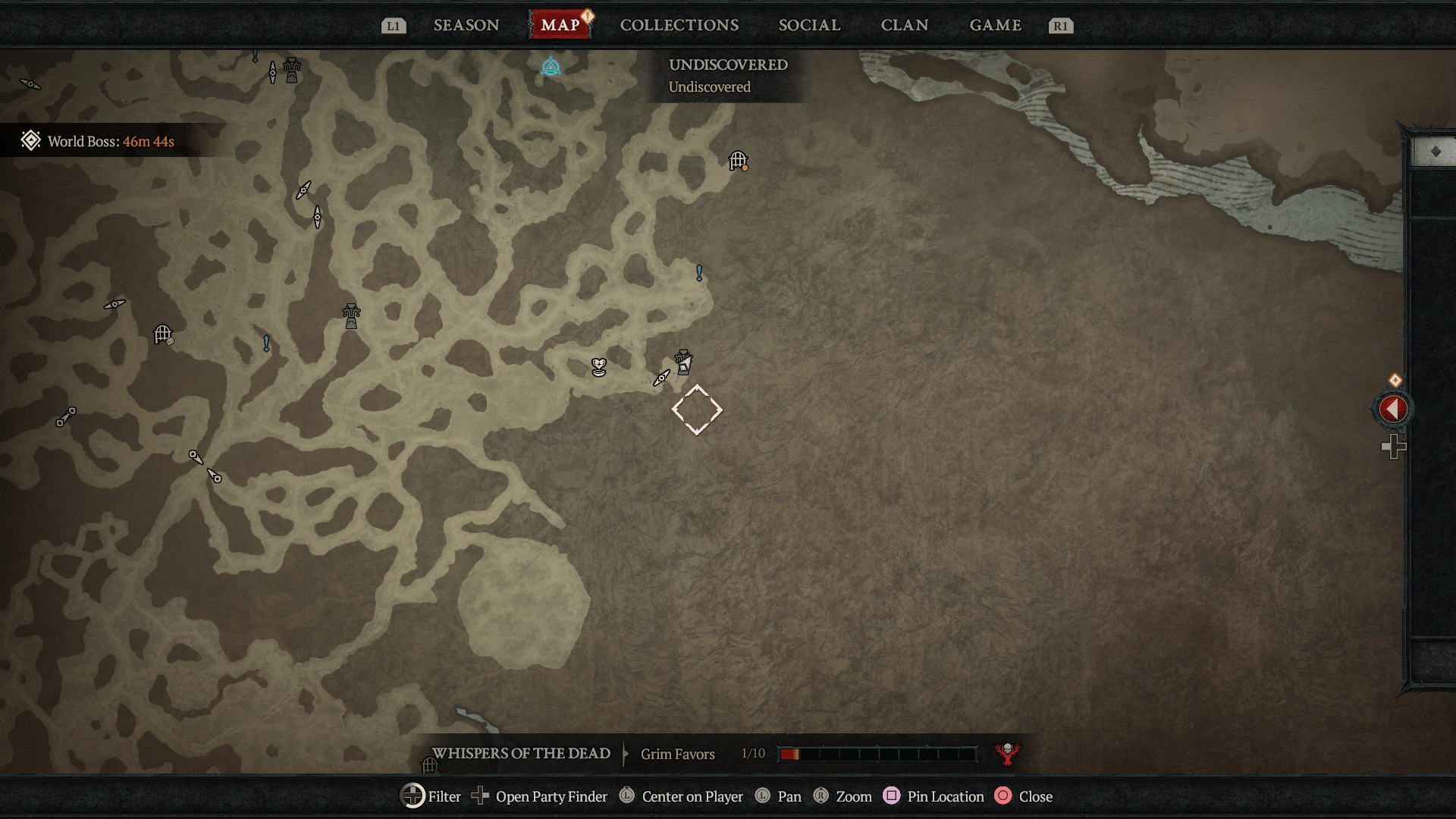 A map showing the location of Tenets of Akarat in Nahantu in Diablo 4: Vessel of Hatred