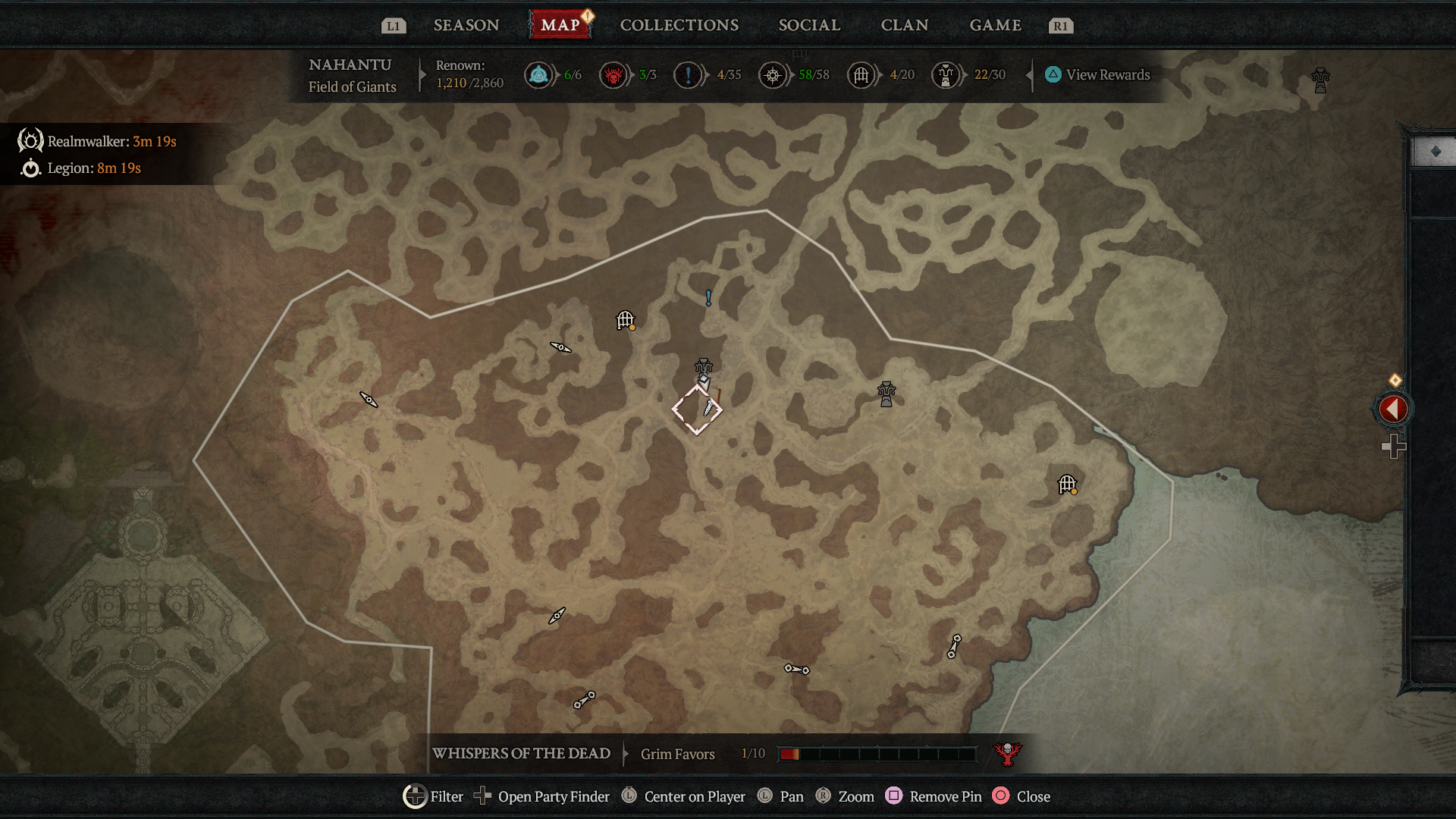 A map showing the location of Tenets of Akarat in Nahantu in Diablo 4: Vessel of Hatred