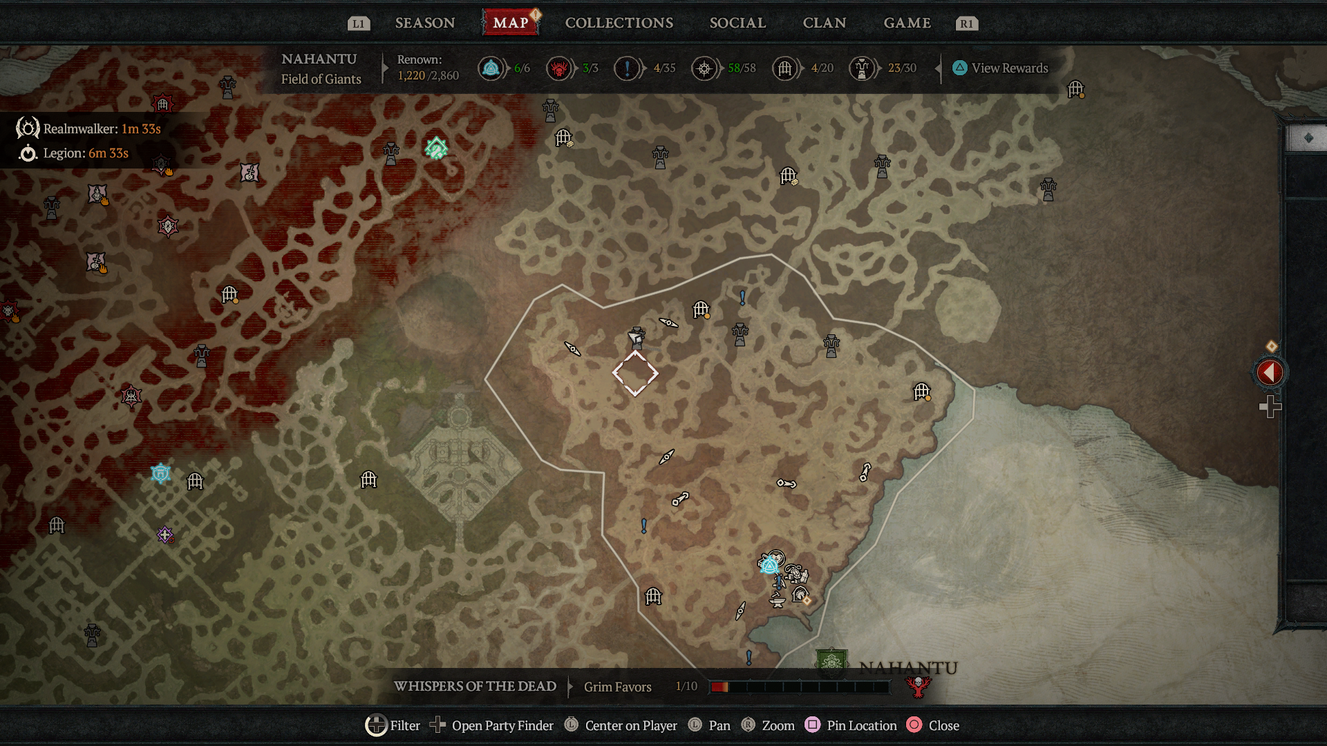 A map showing the location of Tenets of Akarat in Nahantu in Diablo 4: Vessel of Hatred