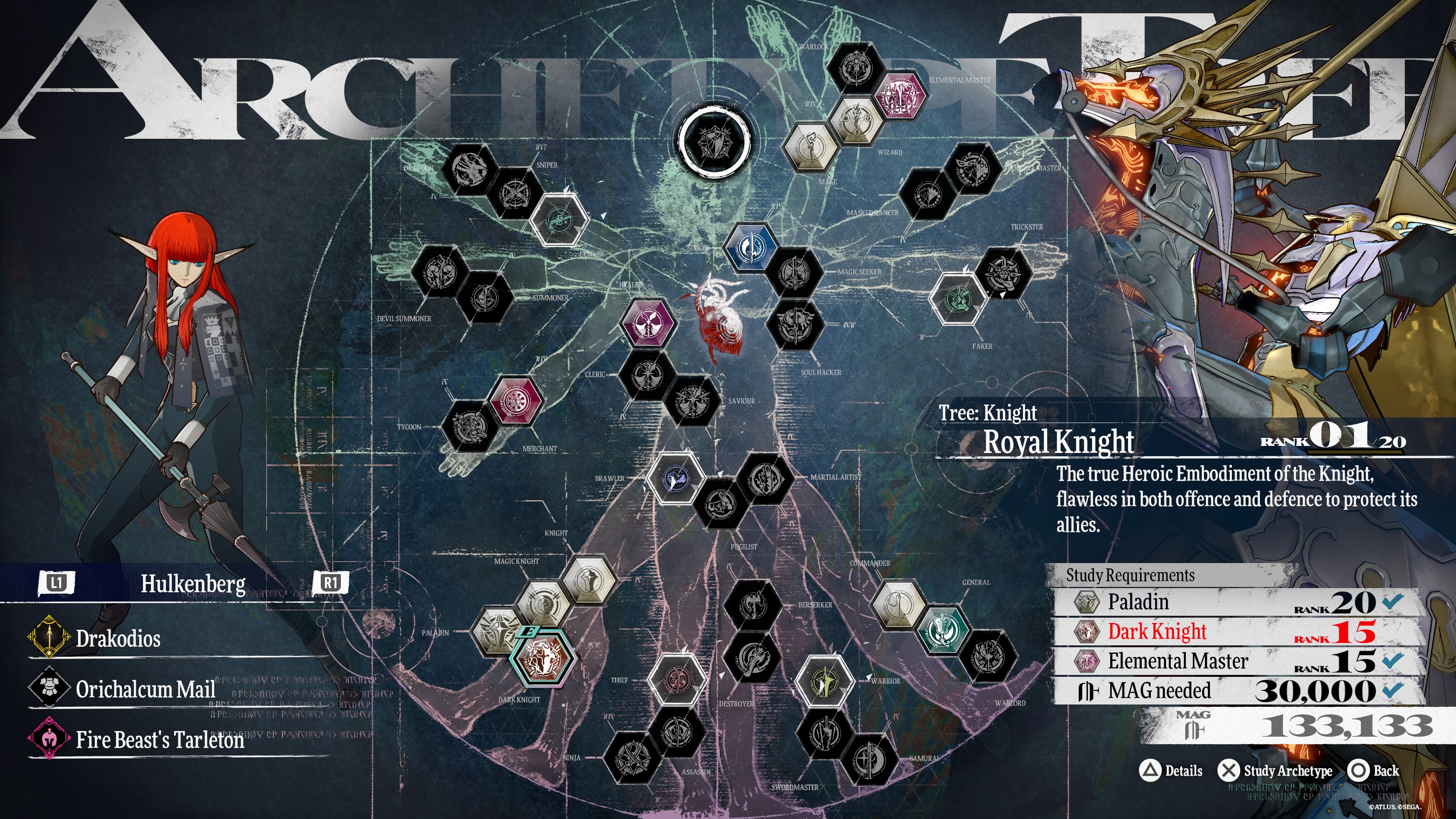 A look at the Archetype tree menu in Metaphor: ReFantazio