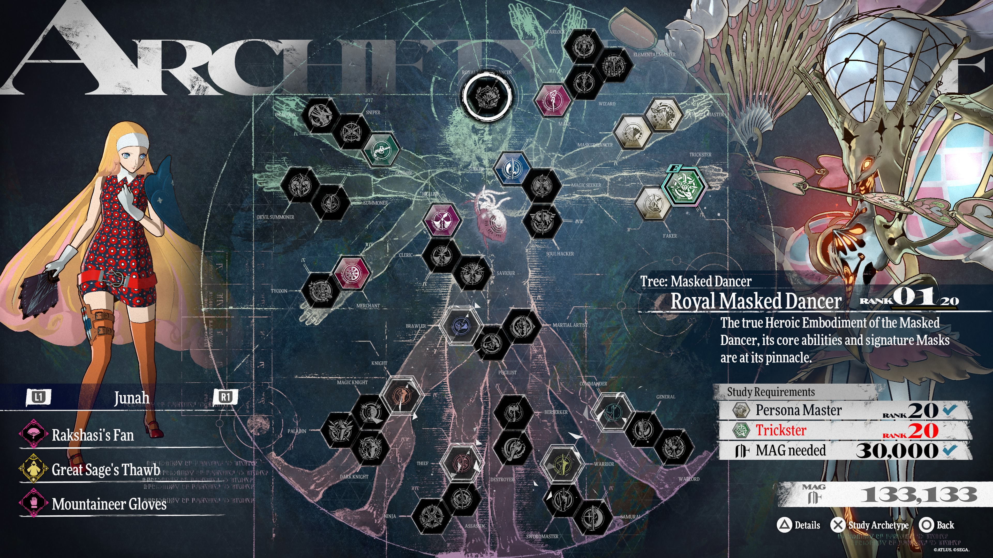 A look at the Archetype tree menu in Metaphor: ReFantazio