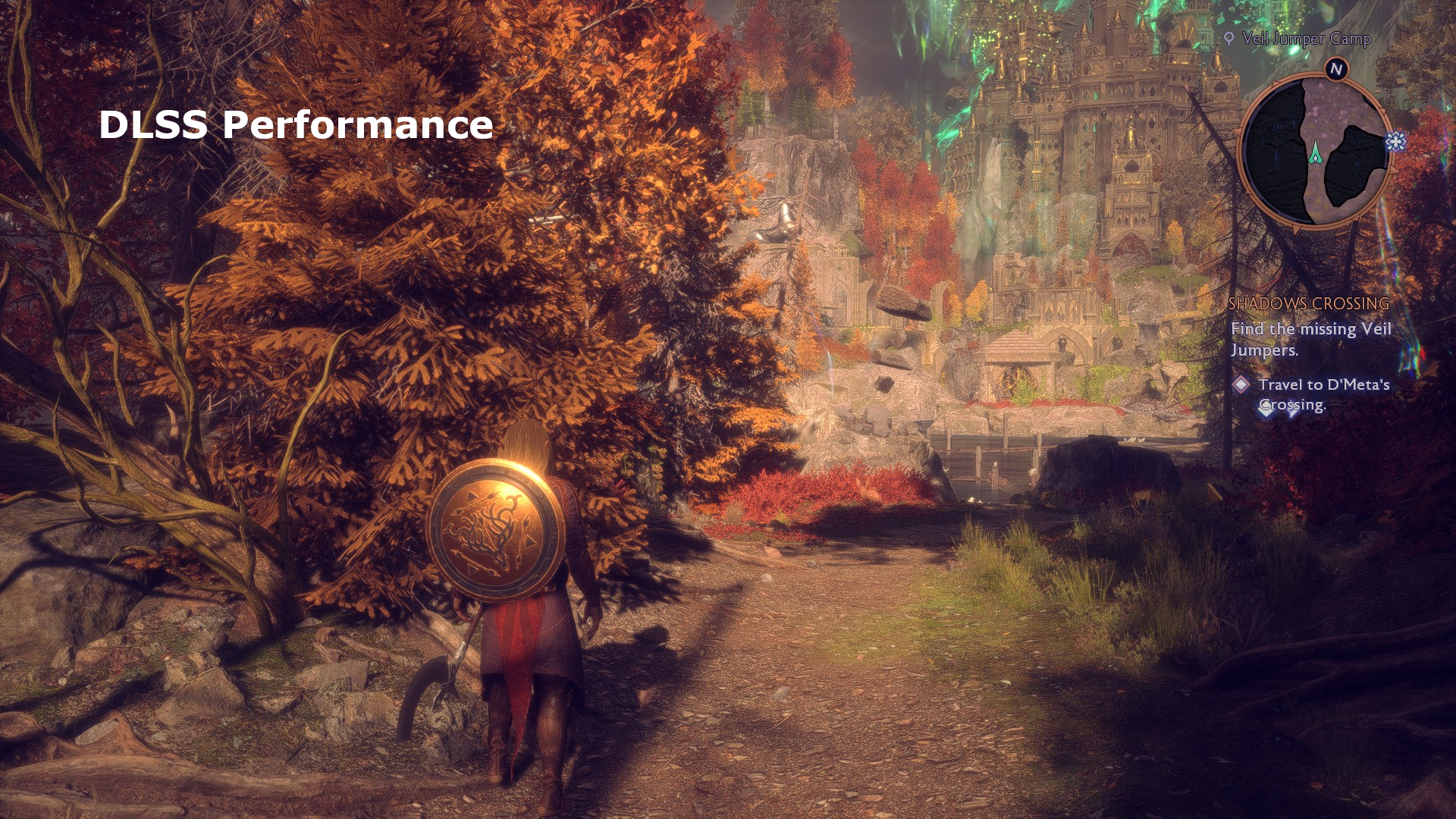 Screenshot of Dragon Age: The Veilguard showing the use of DLSS upscaling