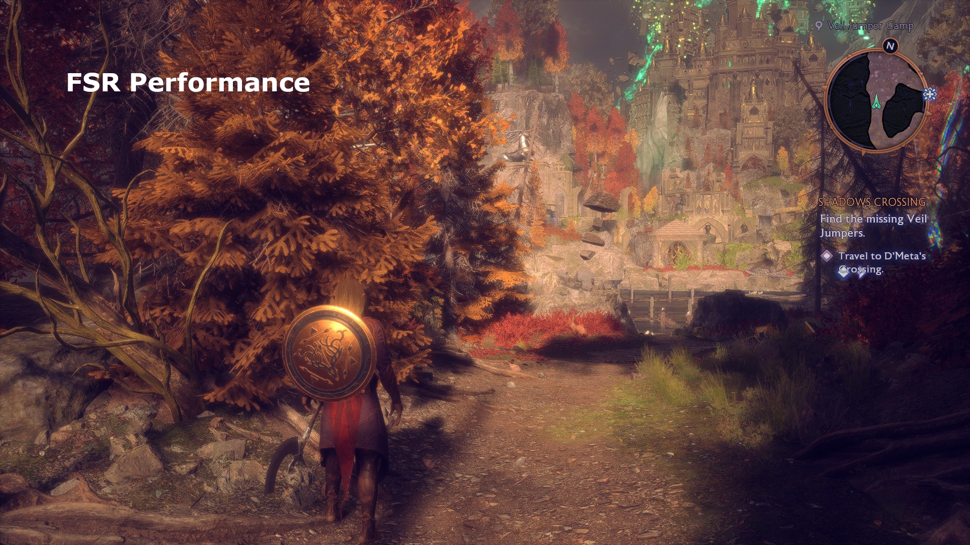 Screenshot from Dragon Age: The Veilguard showing the use of FSR upscaling