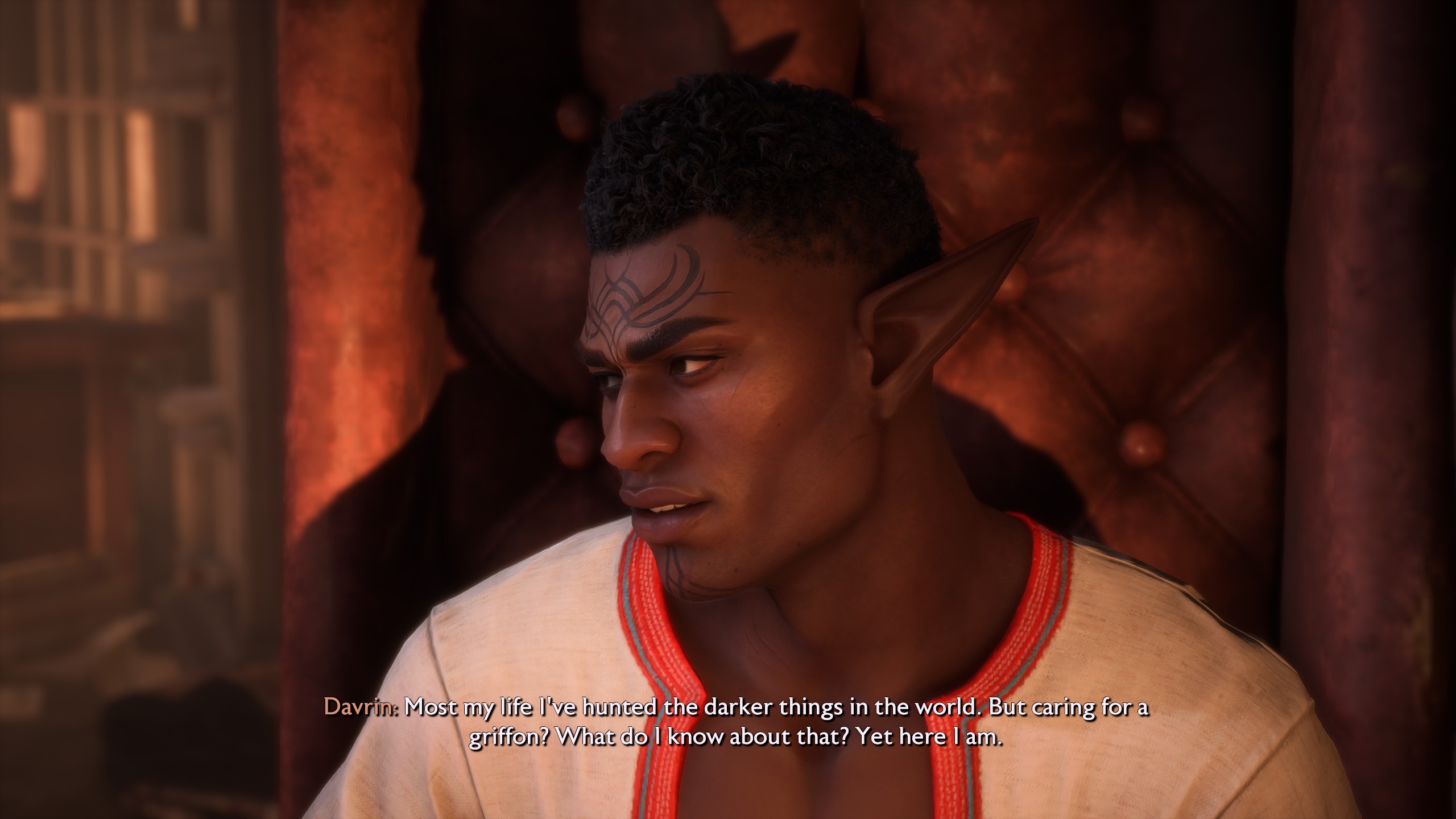 Davrin talks with the player at The Lighthouse about being nervous to care for his griffon