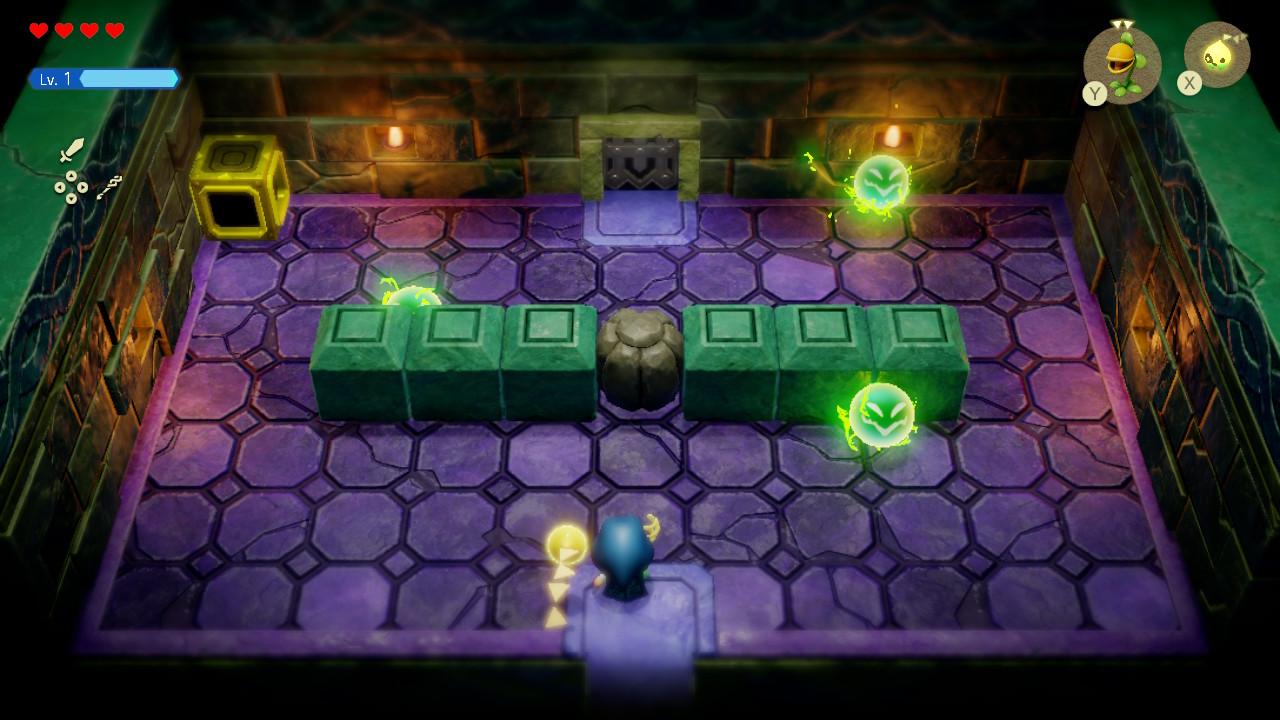 Zelda walks near green blocks in the Eastern Temple in Echoes of Wisdom