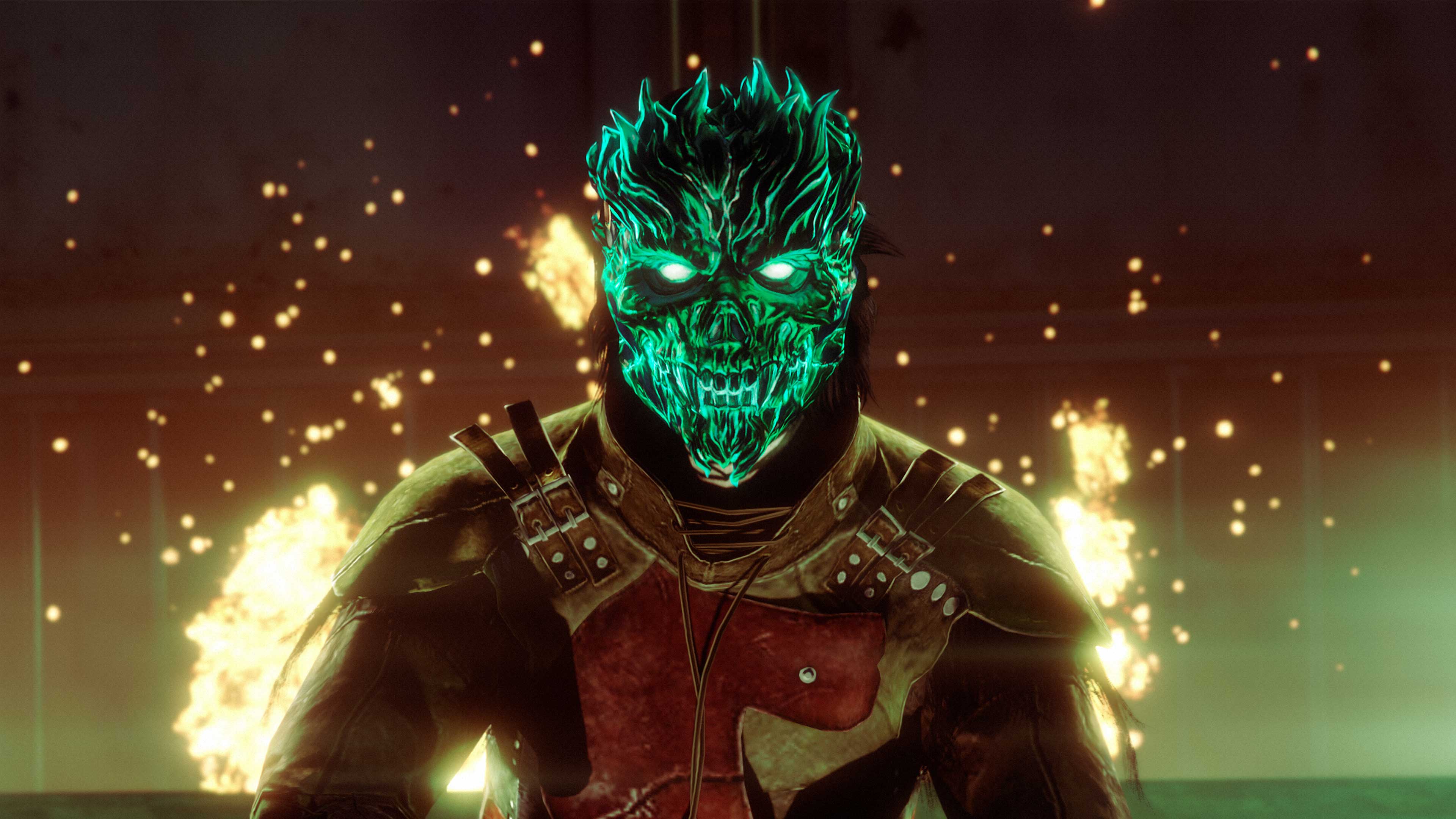 GTA Online promo art for Green Flaming Skull Mask