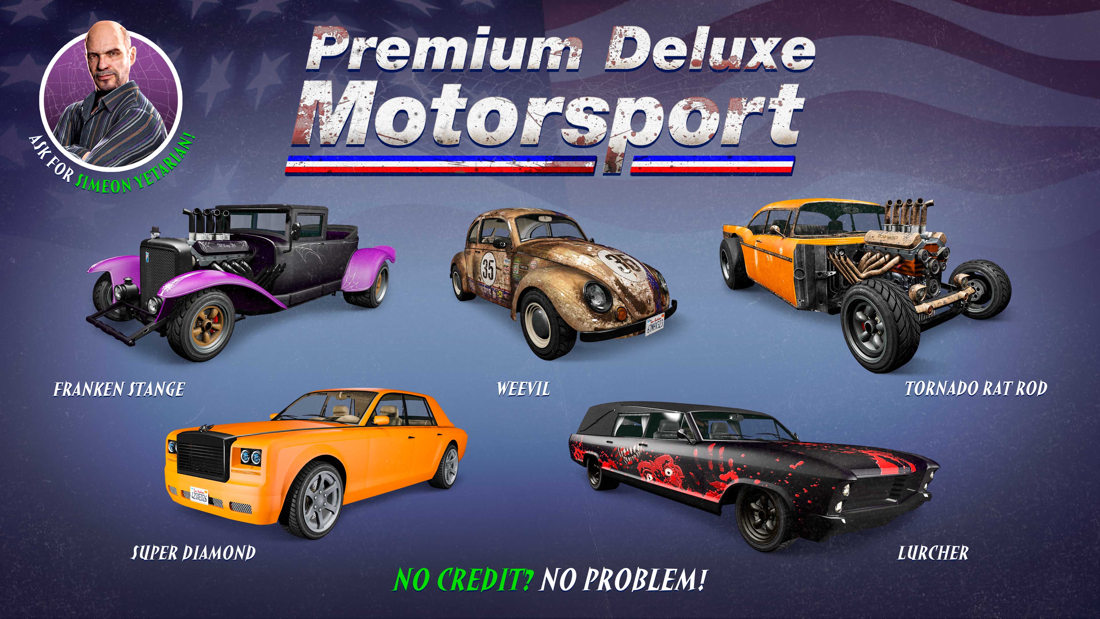 GTA Online promo art for vehicles at Premium Deluxe Motorsport